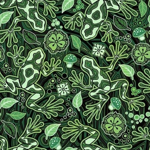 Hawaiian Green and Black Poison Dart Frog Psychedelic, Gradient Seamless Pattern