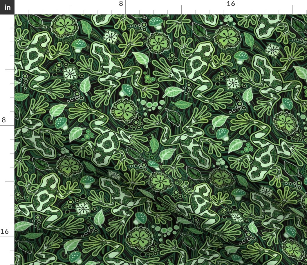 Hawaiian Green and Black Poison Dart Frog Psychedelic, Gradient Seamless Pattern