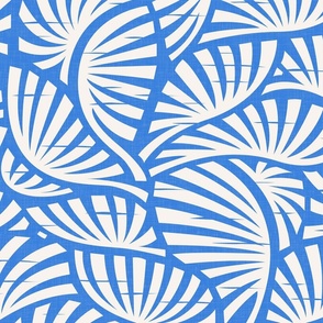 Hawaiian Block Print - Vintage Exotic Leaves on Azure Blue / Large
