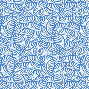 Hawaiian Block Print - Vintage Exotic Leaves on Azure Blue / Medium