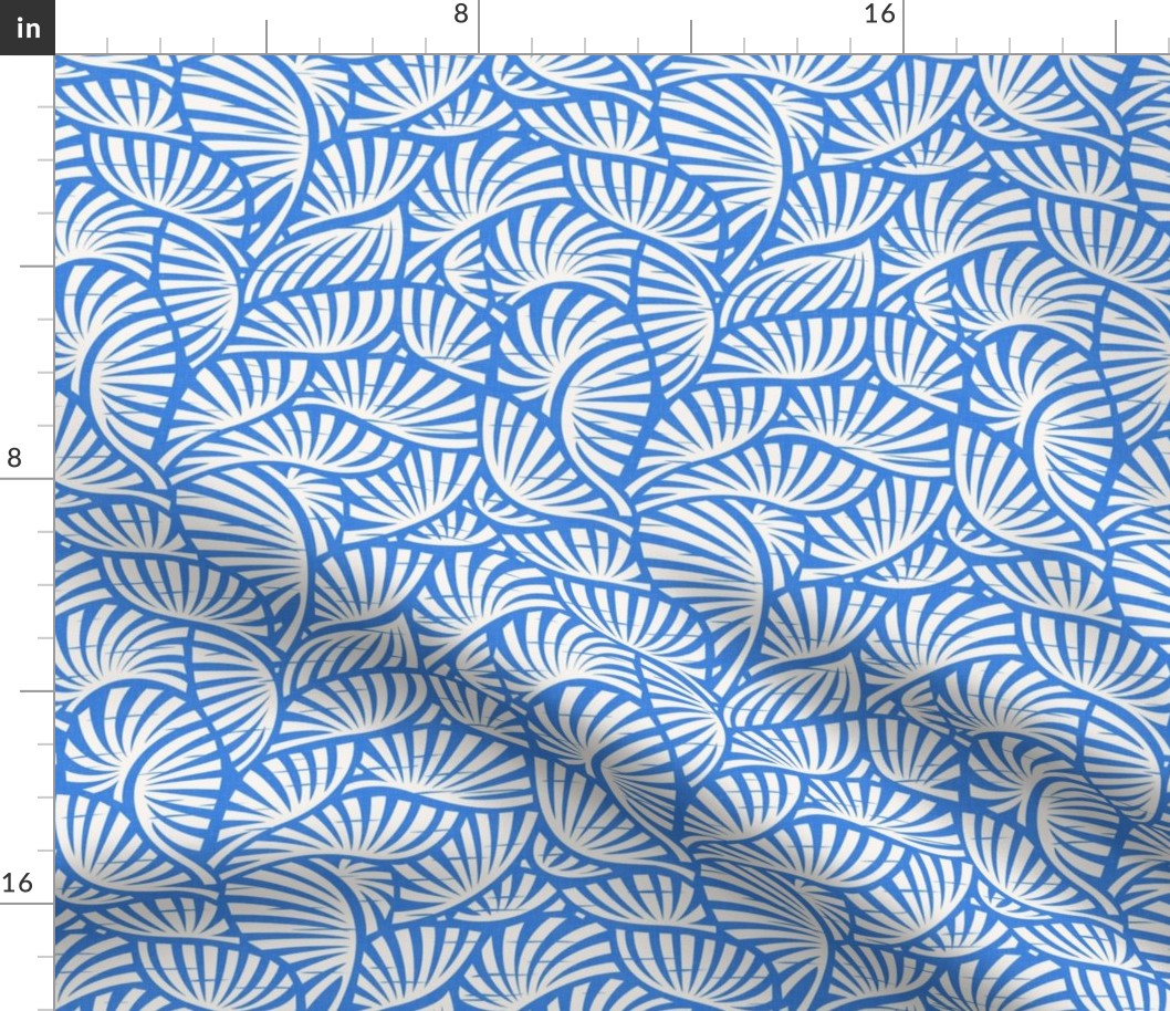 Hawaiian Block Print - Vintage Exotic Leaves on Azure Blue / Medium