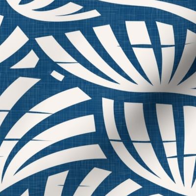 Hawaiian Block Print - Vintage Exotic Leaves on Ocean Blue / Large