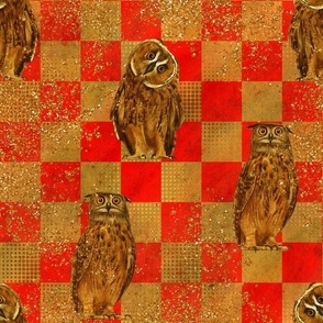 Owl red gold chess