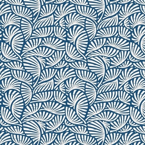 Hawaiian Block Print - Vintage Exotic Leaves on Ocean Blue / Medium