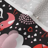 Love Is In The Air Valentine's Day Hearts and Birds  Black Regular