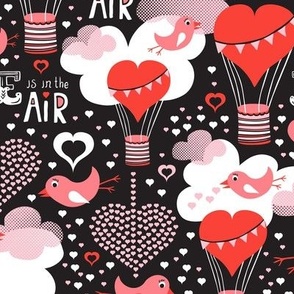 Love Is In The Air Valentine's Day Hearts and Birds  Black Regular