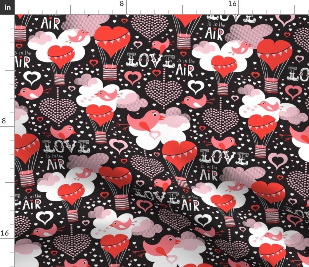 Love Is In The Air Valentine's Day Hearts and Birds  Black Regular