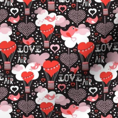 Love Is In The Air Valentine's Day Hearts and Birds  Black Small
