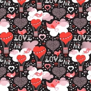 Love Is In The Air Valentine's Day Hearts and Birds  Black Small