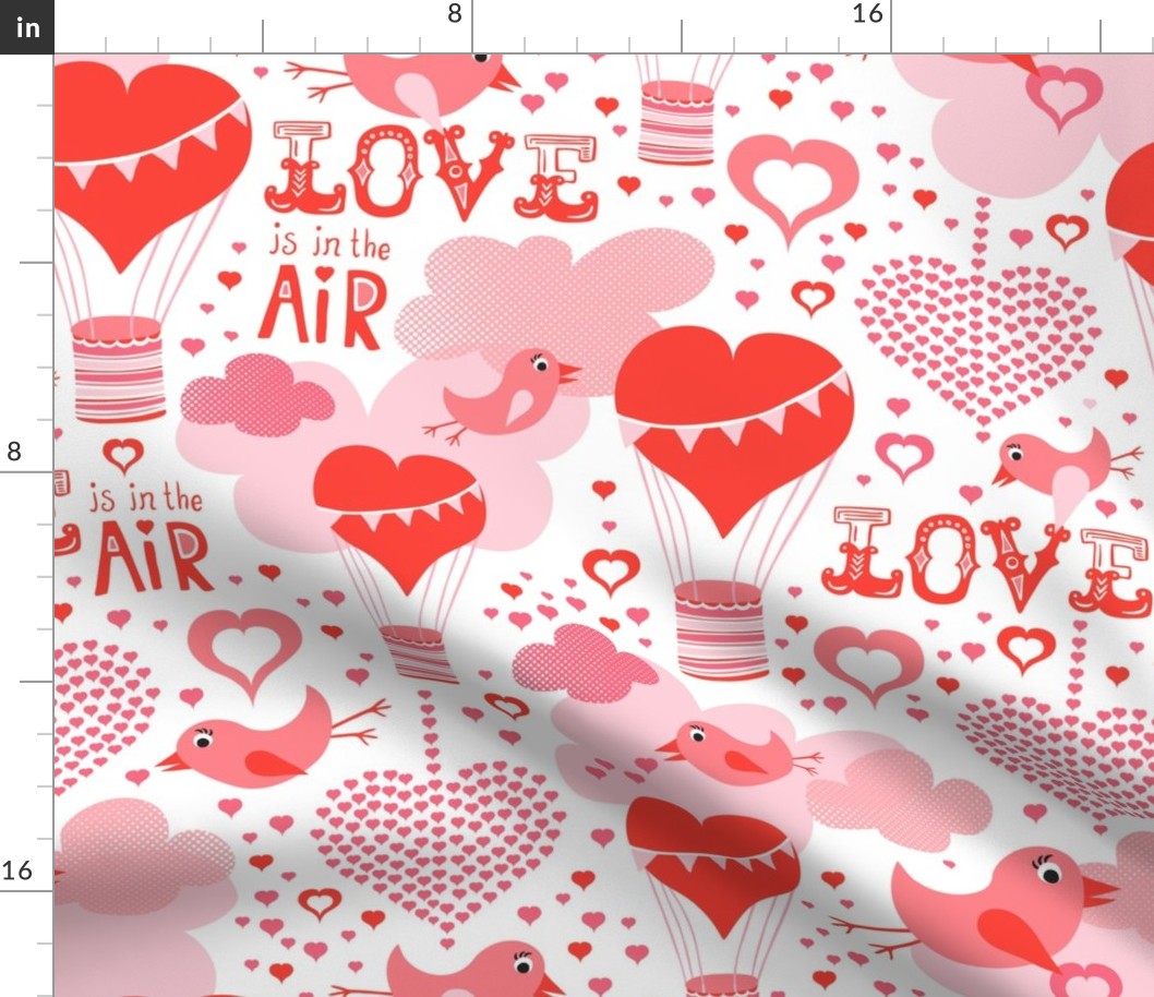 Love Is In The Air Valentine's Day Hearts and Birds  White Large