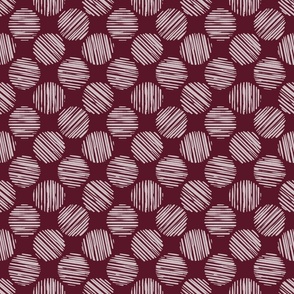 Borgogna Red Striped Circles Made Of Brush Strokes, Small Scale Monochromatic Burgundy