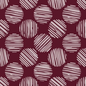 Borgogna Red Striped Circles Made Of Brush Strokes, Medium Scale Monochromatic Burgundy