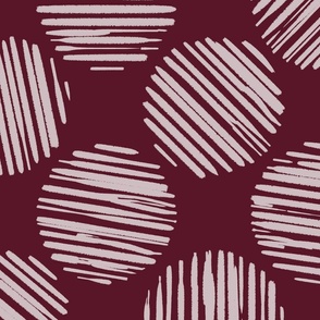Borgogna Red Striped Circles Made Of Brush Strokes, Large Scale Monochromatic Burgundy