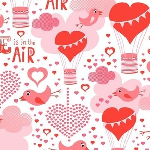 Love Is In The Air Valentine's Day Hearts and Birds  White Regular