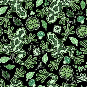 Hawaiian Green and Black Poison Dart Frog Psychedelic,  Vector Seamless Pattern