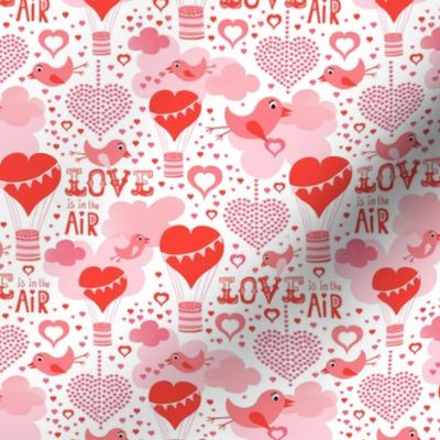 Love Is In The Air Valentine's Day Hearts and Birds  White Small