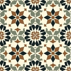 Moroccan tile in sage green, dark blue and brown