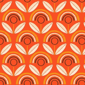 Orange-Red  Mod Sunflower- Mid Century Floral