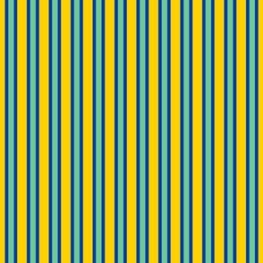 Outlined Stripes // small print // Turbocharged Mint & True Blue Vertical Lines on Glow Stick Yellow