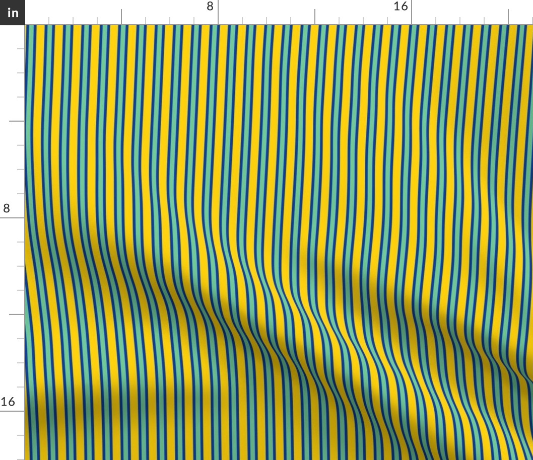 Outlined Stripes // small print // Turbocharged Mint & True Blue Vertical Lines on Glow Stick Yellow