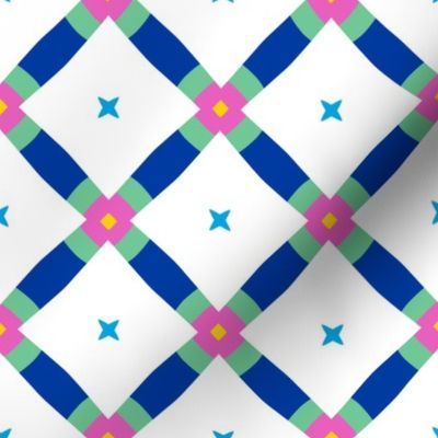 TIC TAC TWINKLE (large) - Playful Lattice Grid & Bright Stars on Colorful