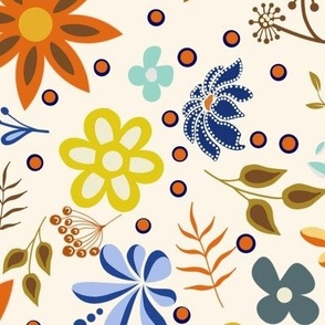 Bright Funky Floral On Cream