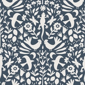 Nature's Fiesta (medium), inky navy blue and off-white