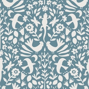 Nature's Fiesta (medium), soft turquoise blue and off-white