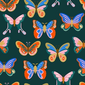 All the Butterflies on Dark Background