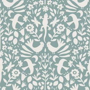 Nature's Fiesta (medium), soft green blue and off-white