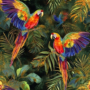 Tropical Rainbow Parrots Playing