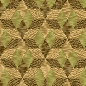 (Tiny) Retro geometric checks “Scribbled diamond cubes” in fawn, browns and sage green