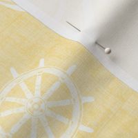 Nautical Sketches  Coastal Design on Light  Yellow Linen Texture Background, Medium scale for Wallpaper