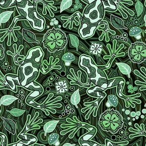 Hawaiian Light Green and Neon Green Poison Dart Frog Psychedelic, Gradient Seamless Pattern