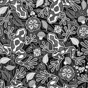 Hawaiian Black and White Poison Dart Frog Psychedelic, Vector Seamless Pattern