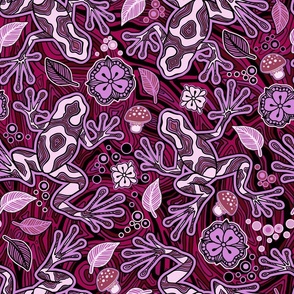 Hawaiian Pink and Purple Poison Dart Frog Psychedelic, Vector Seamless Pattern