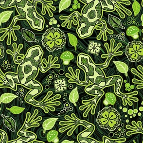 Hawaiian Light Green Neon Poison Dart Frog Psychedelic, Vector Seamless Pattern