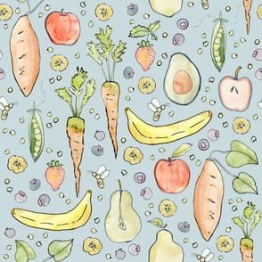 Fruits & Vegetables Cornflower Blue 24x24 - Gardening Kitchen Curtains 120249