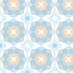 pastel modern graphic 3 inch floral design in blue grey peach white kitchen wallpaper gender neutral bedding