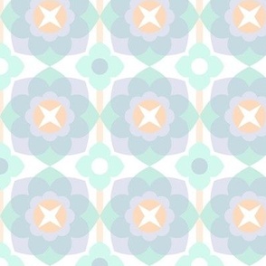 pastel modern graphic 3 inch floral design in teal lavender peach kitchen wallpaper gender neutral bedding
