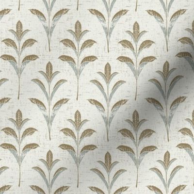 (small 2.4x3.6,textured) Laurel Branch / Block Print Effect / Olive and Silver Gray on Off-white WGD-130 Victorian Lace palette / extra small scale 