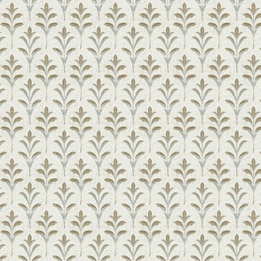 (small 2.4x3.6,textured) Laurel Branch / Block Print Effect / Olive and Silver Gray on Off-white WGD-130 Victorian Lace palette / extra small scale 