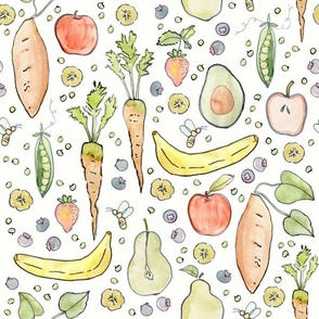 Fruits and Vegetables Cream 12x12 - Watercolor Summer - 120242