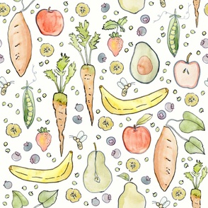 Fruits and Vegetables Cream 24x24 - Kitchen Vegetable Garden - 120241