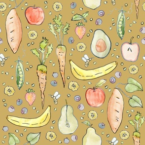 Fruits and Vegetables Dark Yellow 24x24 - Watercolor Vegetables - 1202413