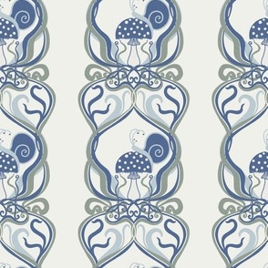 Art nouveau mushroom and snail stripe pattern