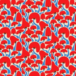 Groovy Retro Mushrooms - Blue + Red