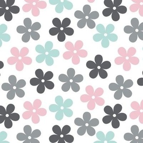 Cute Chic Flower in Pink, Mint, Grey and White