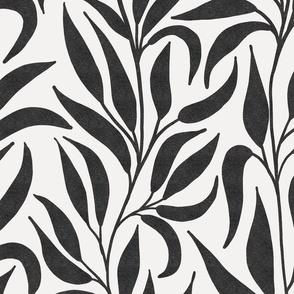 L. Climbing leafy vines in Scandinavian Style, japandi foliage. Large scale | Charcoal grey and off white