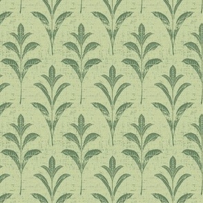 (small 2.4x3.6in,textured) Laurel Branch / Block Print Effect / Green on Lime / small scale